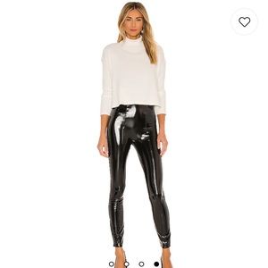 Spanx Faux Patent Leather Leggings in Black, Size Petite Large